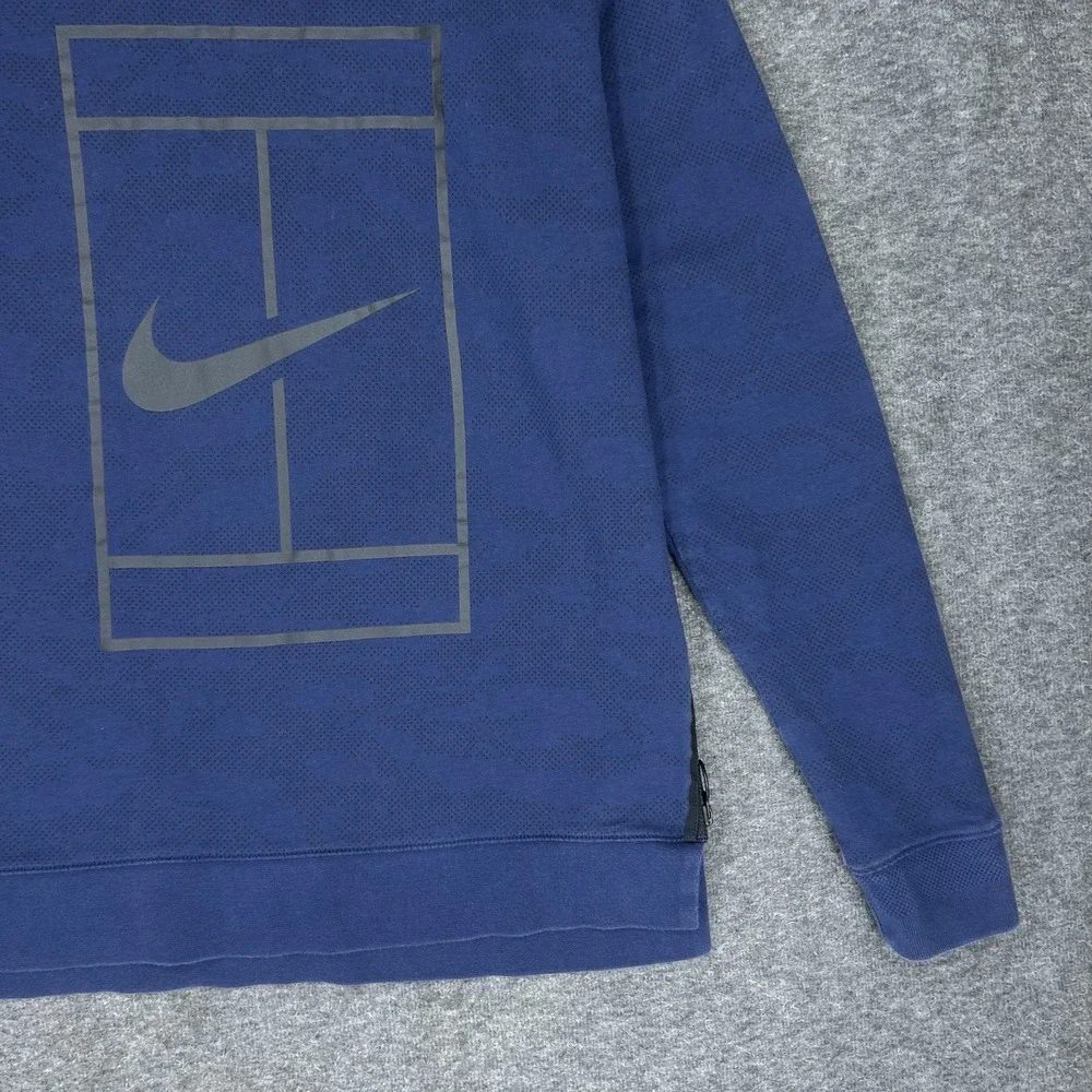 Nike Court Sweatshirt Mens‎ M Blue Fleece Crewneck Pullover Tennis 715242